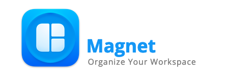 Blue Magnet Icon and logotype, text "Magnet, Organize your Workspace"