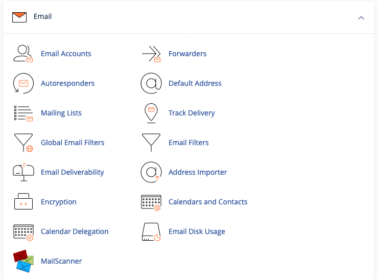 A screenshot of the email section in cPanel